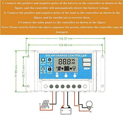 Controlador de Carga, 60 A mit Doble Usb-12 V / 24 V, LCD-Controlador Intensiv-Panel Solar Autobatte