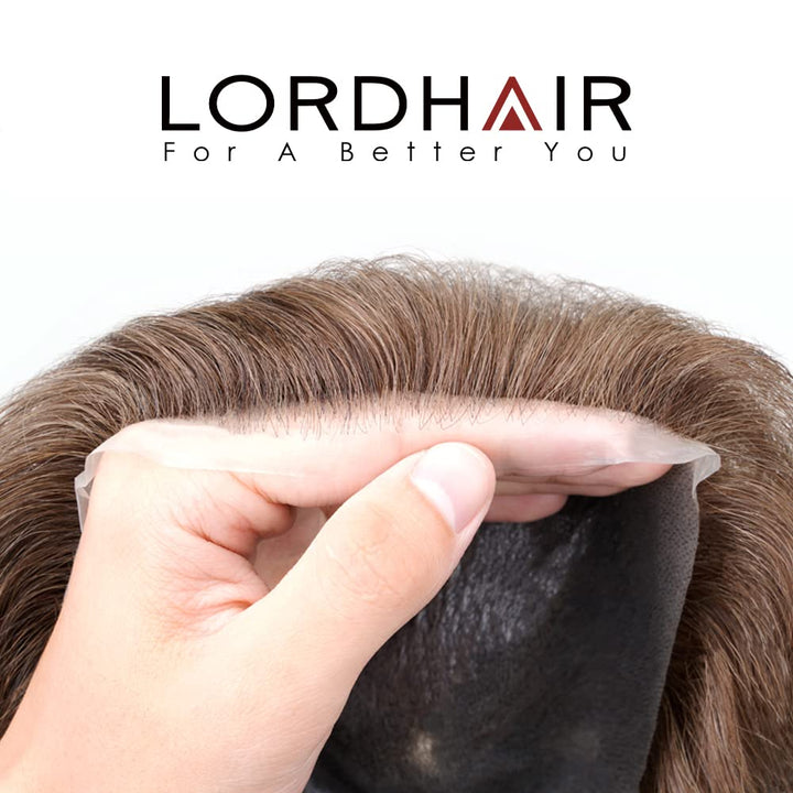 Lordhair Knotenlos Toupet für Männer, Haut Eben Injiziert Mensch Haar System, Basisgrösse 8x10 Zoll
