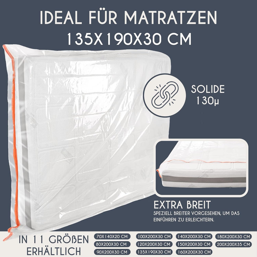 Matratzenhülle 135x190 cm (Dicke 30 cm) aus Kunststoff - Aufbewahrungstasche für Matratzen - Schutz
