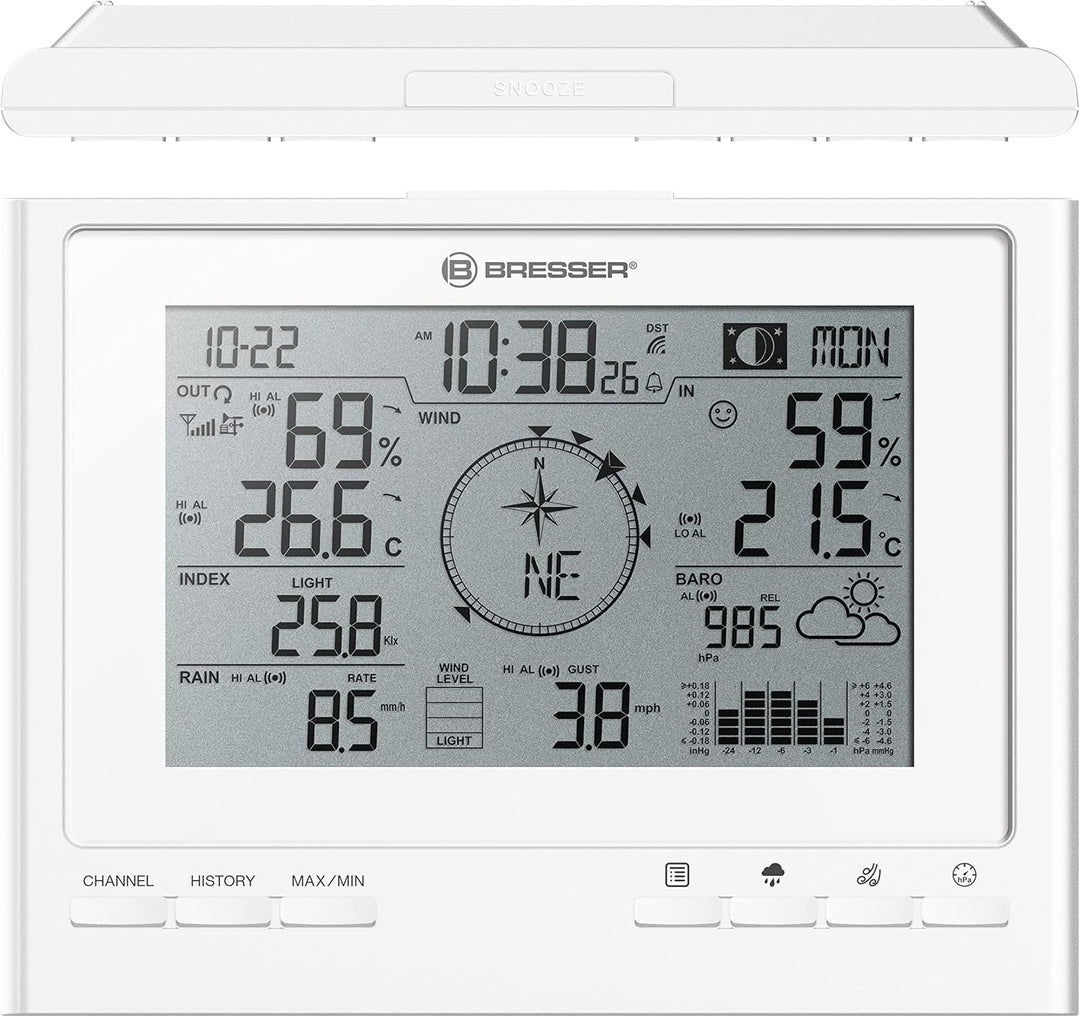 Bresser Wetterstation Funk mit Aussensensor 7-in-1 Wetter-Center ClimateScout mit Profi-Aussensensor