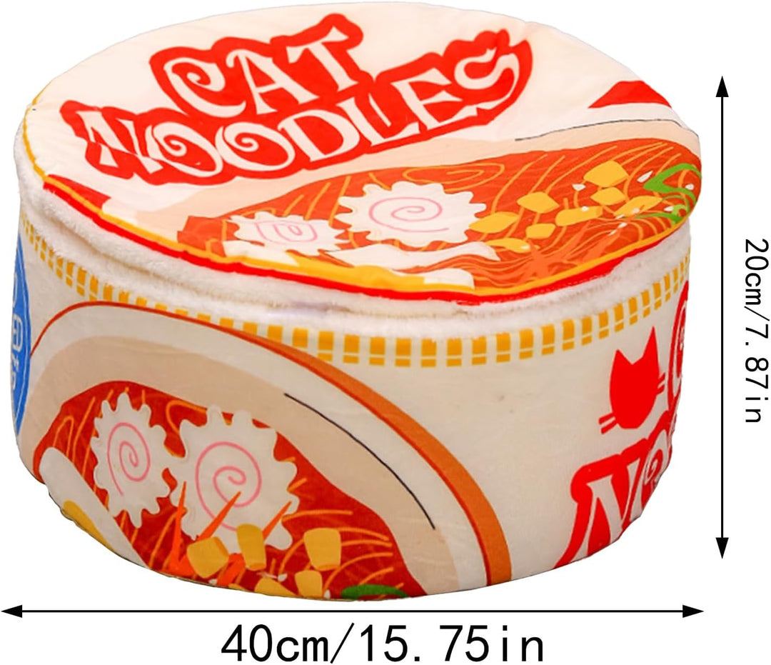 Ramen Cute Cat Bed Nest, Soft Noodle Bowl Design, Plush Covered Pet Sofa, Cozy Creative Kennel House