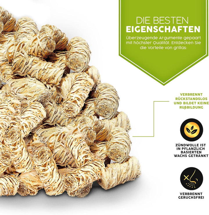 grillas 3 kg Bio-Kaminanzünder und Öko-Grillanzünder ca. 240 Stück aus Holzwolle, in pflanzlichem Wa