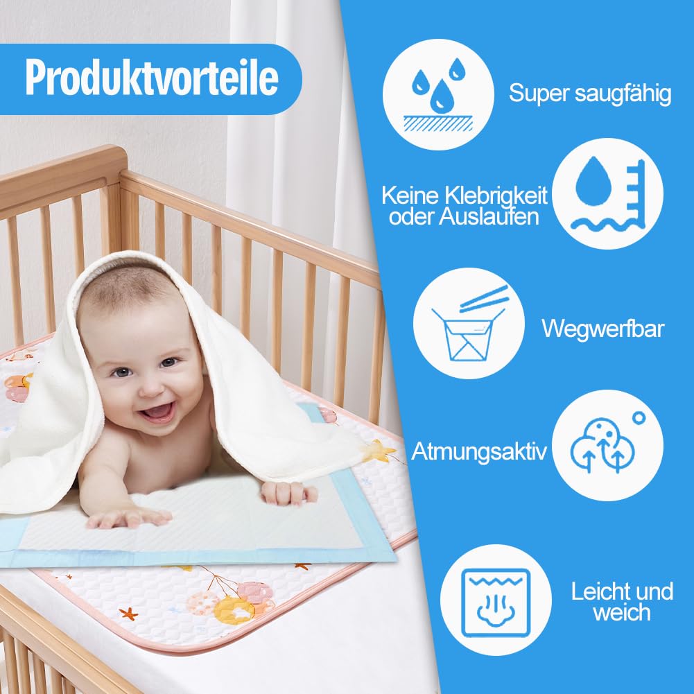 100 Stück Baby Inkontinenzunterlage Wickelunterlage Einweg, 33 × 45 cm Baby Wickelauflage, Changing