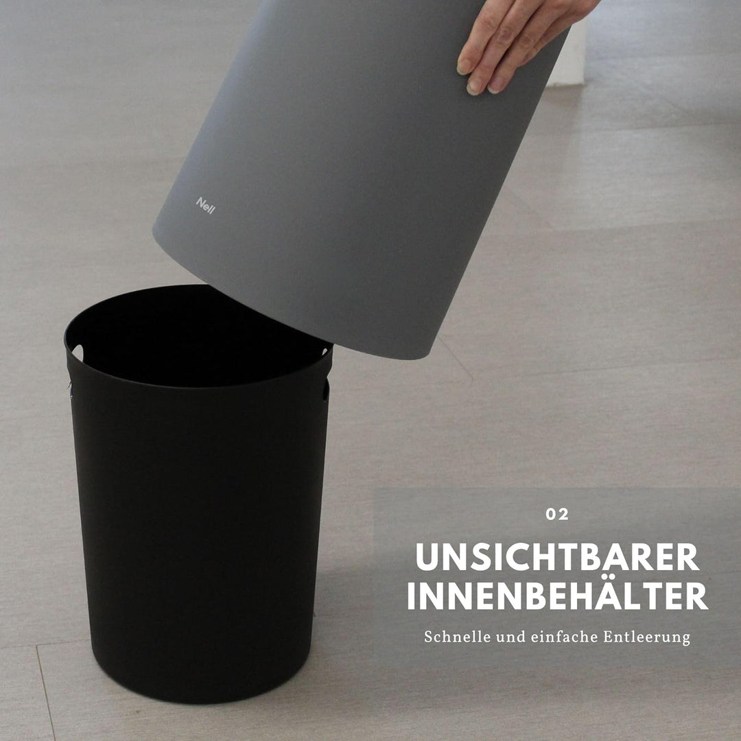 Nell 12L Mülleimer Büro Grau Matt – Ideal für Büro, Küche und Wohnzimmer, Eleganter und vielseitiger