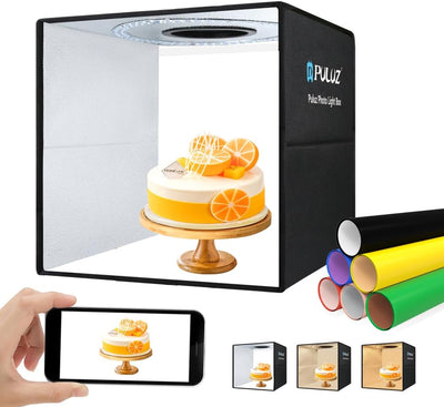 PULUZ fotobox 40x40cm zum fotografieren lichtzelt lightbox dimmbar fotozelt 144 LED 3 Farbtemperatur