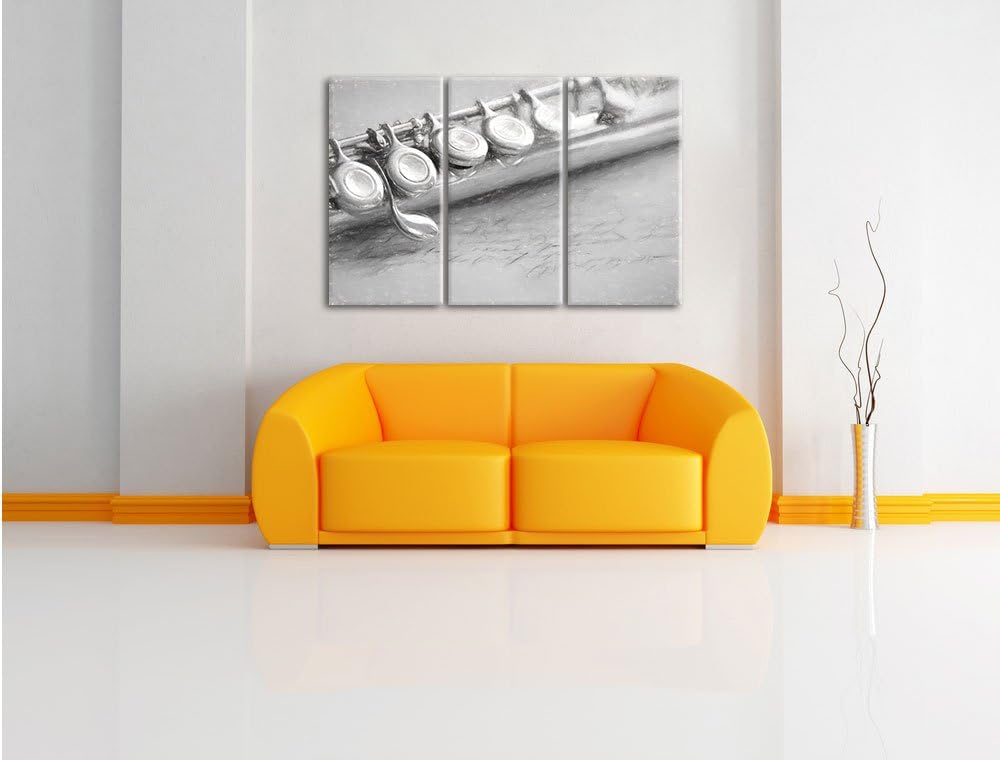 Pixxprint Detailaufnahme Einer Querflöte Kohle Zeichnung Effekt 3-Teiler Leinwandbild 120x80 Bild au