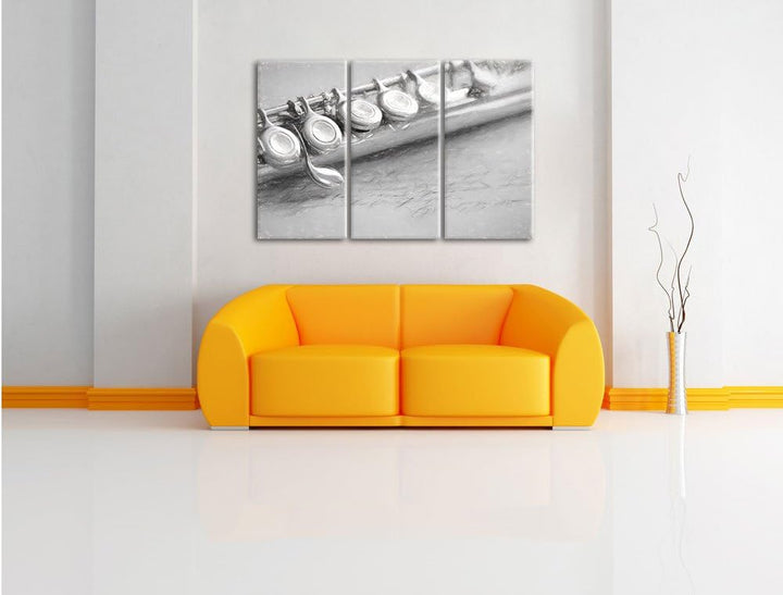 Pixxprint Detailaufnahme Einer Querflöte Kohle Zeichnung Effekt 3-Teiler Leinwandbild 120x80 Bild au