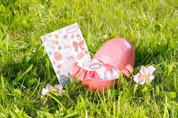 Baby Annabell Osterkleid im Ei, Puppenkleid in rosa und weiss mit Osterhasen im Osterei für 43 cm Pu