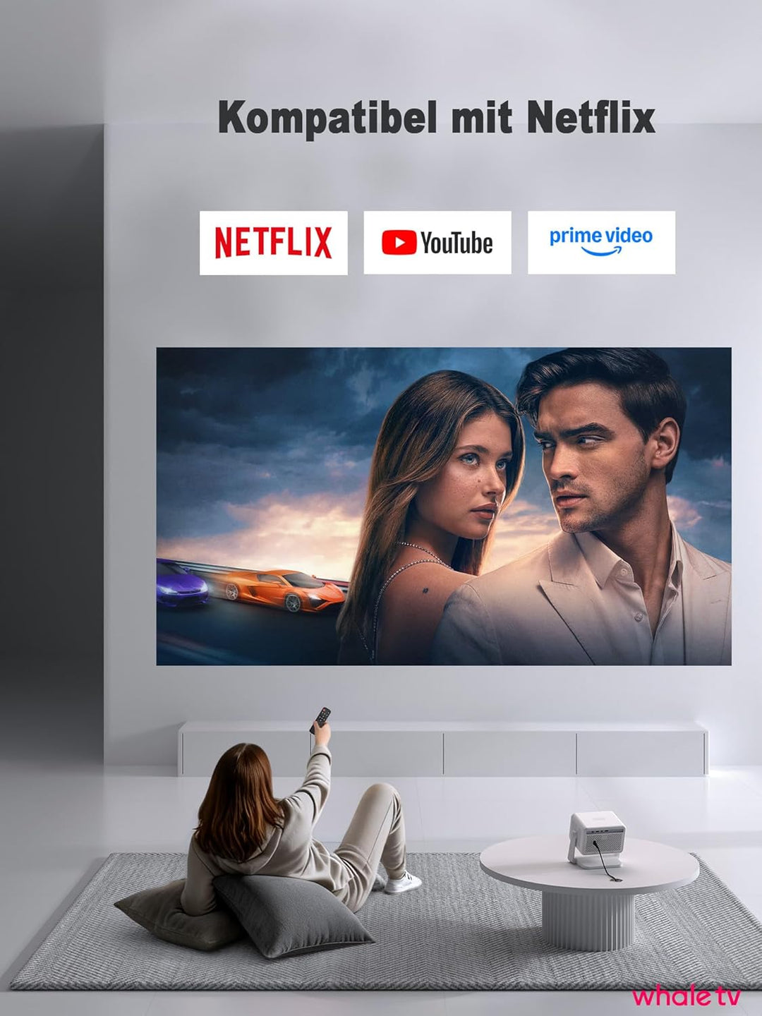 Smart Beamer [Kompatibel mit Netflix] 3D Dolby Audio Autofokus/Auto Trapezkorrektur Projektor,WiFi6