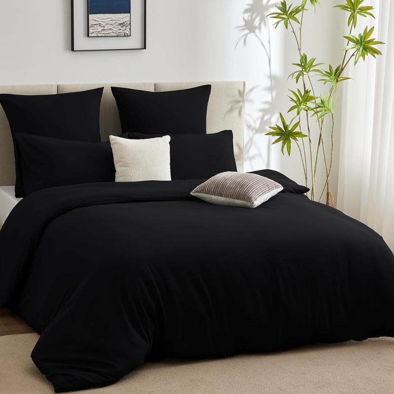 WAVVE Bettwäsche 220x240 3 teilig Schwarz - Bettbezug 220 x 240 Set mit Kissenbezüge 65x65 cm, Bettw