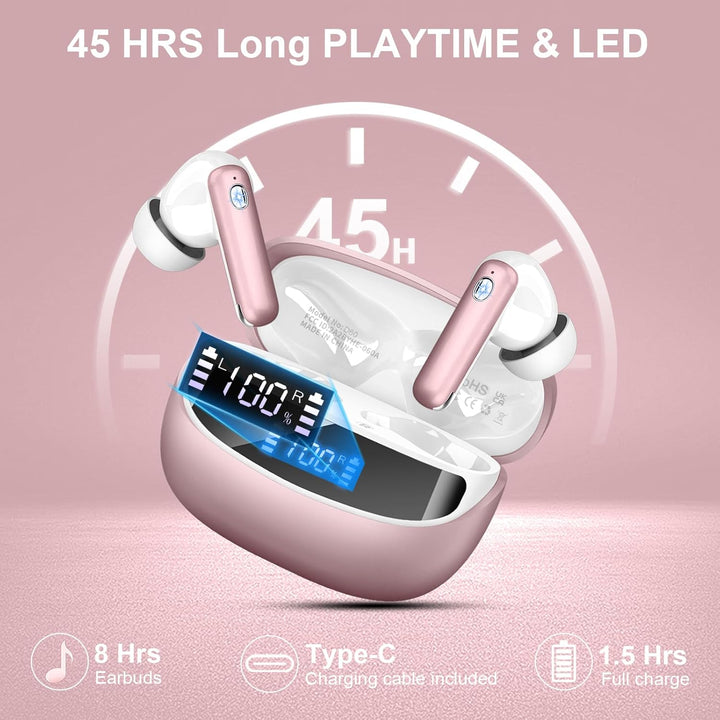 Nerunsa Bluetooth Kopfhörer Sport, 50 Std Spielzeit In Ear Kopfhörer mit ENC Noise Cancelling Mics,