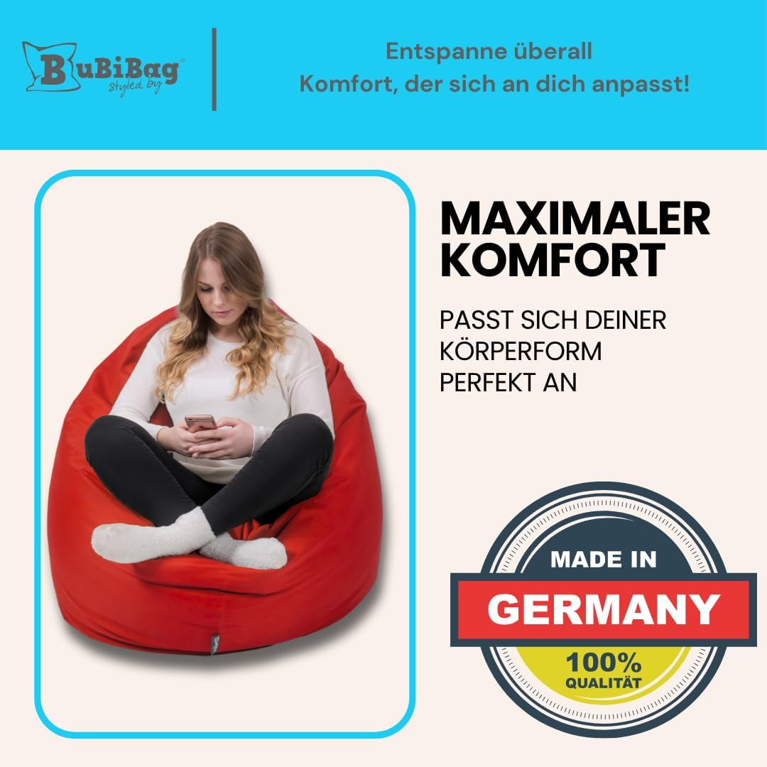 BuBiBag 2in1 Sitzsack L - XXL mit Füllung für Kinder & Erwachsene, Gaming Beanbag & Bodenkissen für