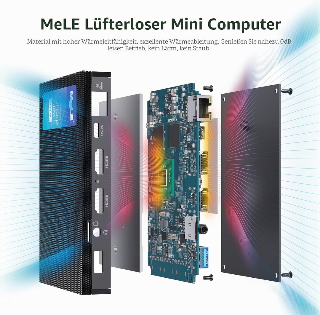 MeLE Mini PC, Quieter3Q Celeron N5105 8GB 128GB Windows 11 Pro Micro Computer Lüfterlose Kleine Desk