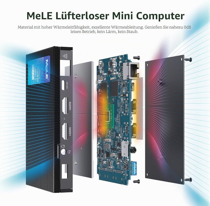 MeLE Mini PC, Quieter3Q Celeron N5105 8GB 128GB Windows 11 Pro Micro Computer Lüfterlose Kleine Desk