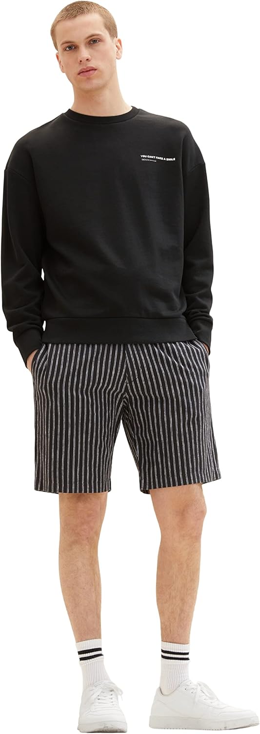 TOM TAILOR Denim Herren Bermuda Shorts aus Leinen L 31163 - Black Stripe, L 31163 - Black Stripe