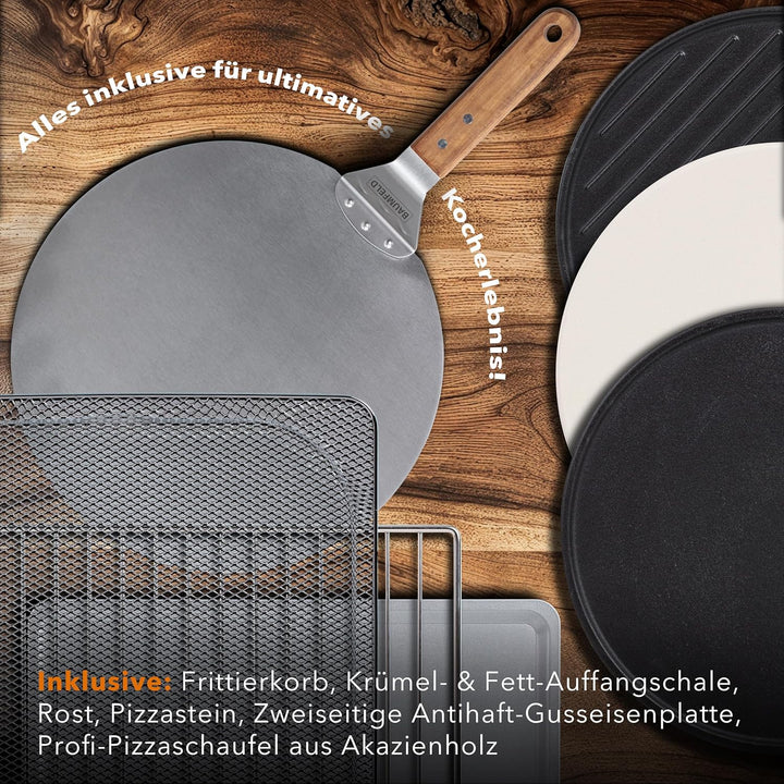 BAUMFELD PizzaAirfryer400 black - 12 in 1 Multifunktionsofen, Pizzaofen, 400 °C, tragbar, Grillen, P