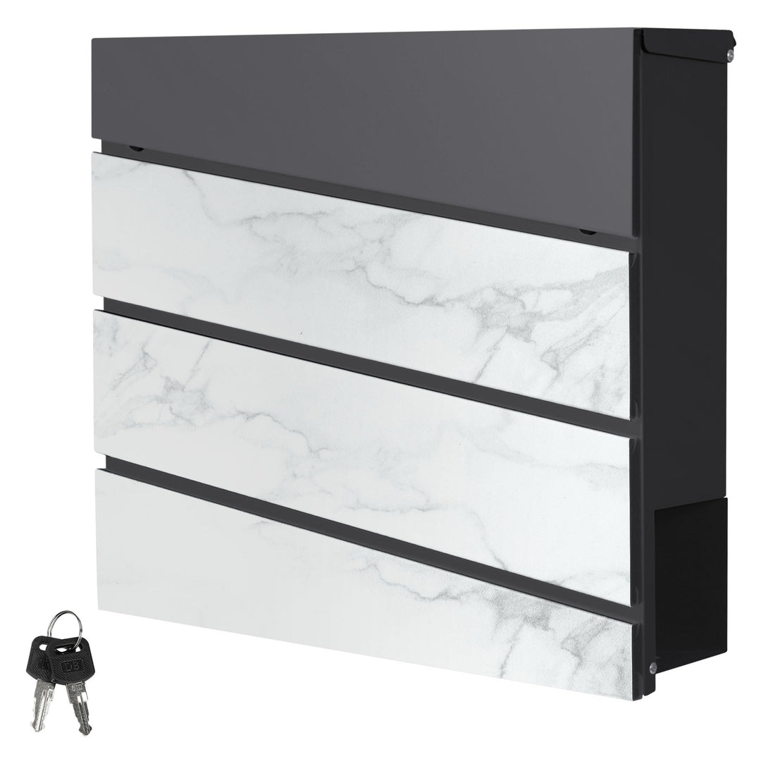 ML-Design Briefkasten 37x37x11 cm Anthrazit/Weiss-Marmoroptik, Stahl, Postkasten mit Zeitungsfach, A