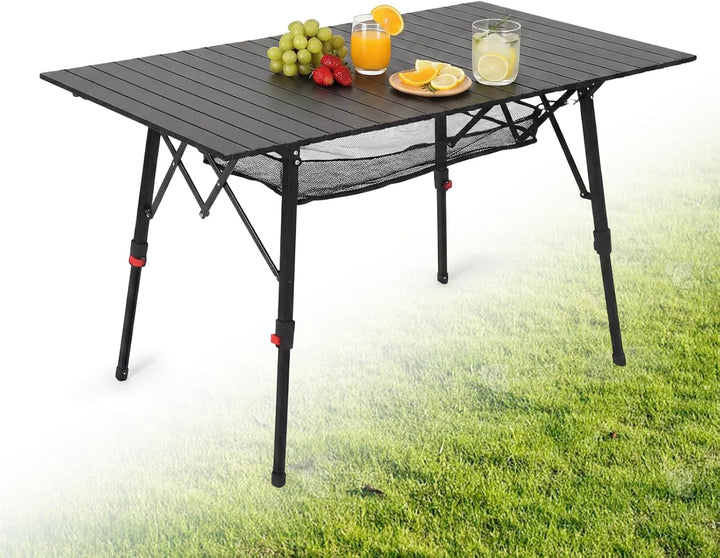 HAUSPROFI Campingtisch Klappbar Aluminium Höhenverstellbar 120x70cm Falttisch mit Aufrollbarer Tisch