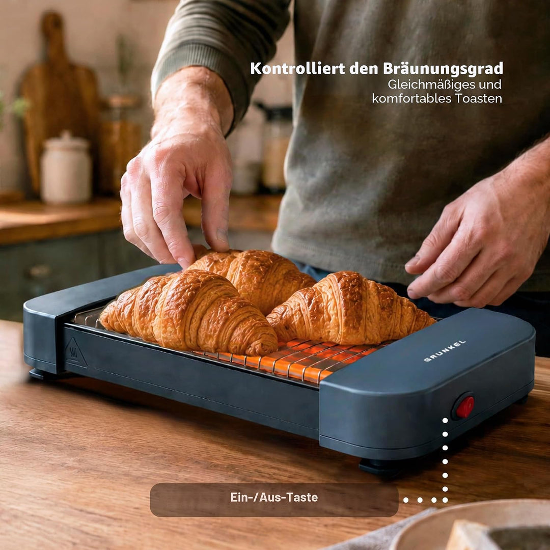 Grunkel Toaster mit 300 W und geeignet für 1 Brotscheibe mit On/Off und ohne Timer. Krümelschublade