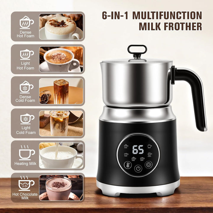 Milchaufschäumer Elektrisch 6-in-1, Milchschäumer Spülmaschinenfest mit Variabler Temperatur und Sch
