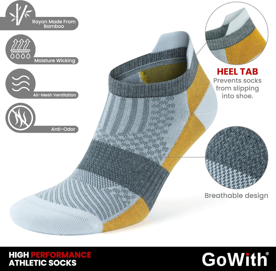 GoWith 6 Paar Bambus(Viskose)-Sneakersocken, Sportsocken für Damen und Herren, Kurze Sport-Socken, L
