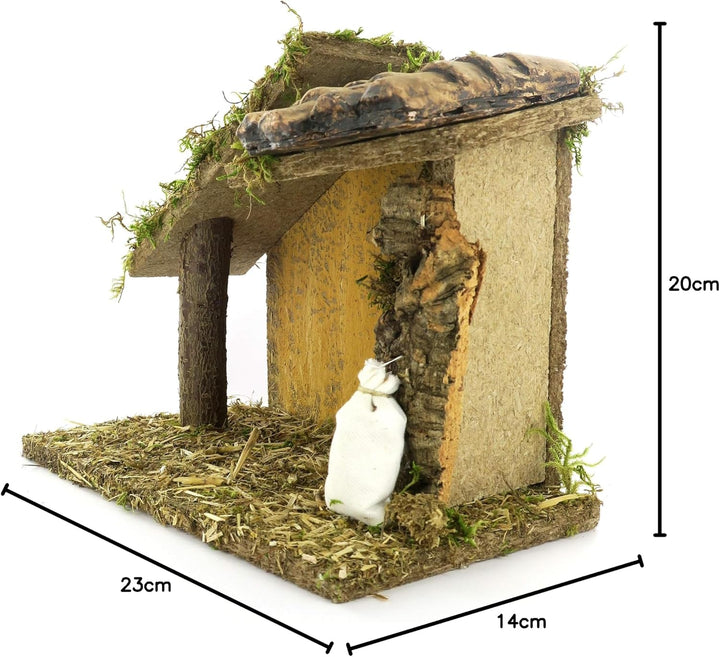Bertoni Leere Krippenhütte mit Vordach | Italienisches Produkt | Für 8 cm Figuren | 23x14x20 cm