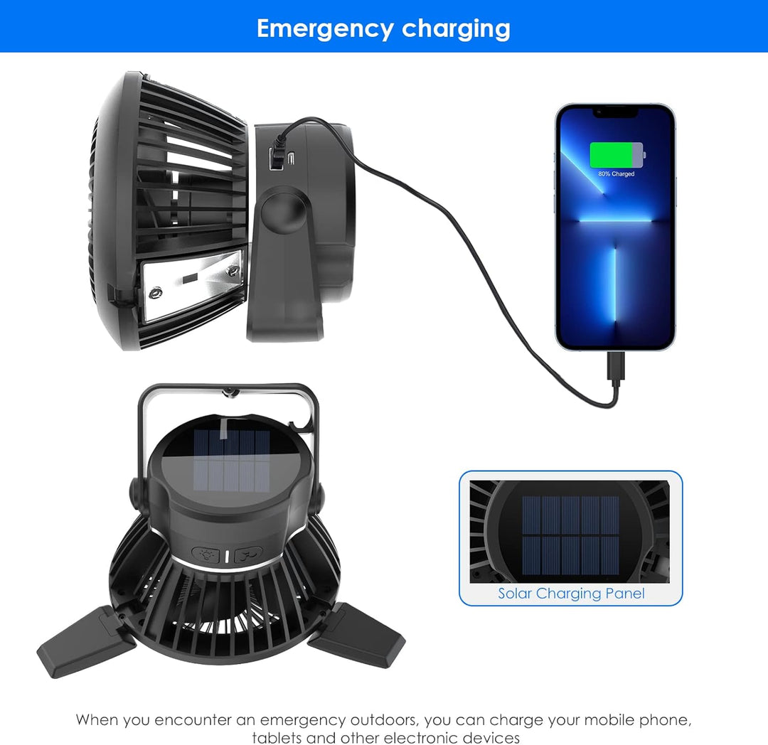 Qoosea Solar Camping Ventilator USB Campingventilator für Zelt Wiederaufladbare Zeltventilatoren mit