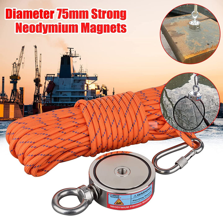 ULIBERMAGNET Super Starke Doppelseitige Angelmagnete kombiniert 500kg N52 Neodym Magnet Angelset mit