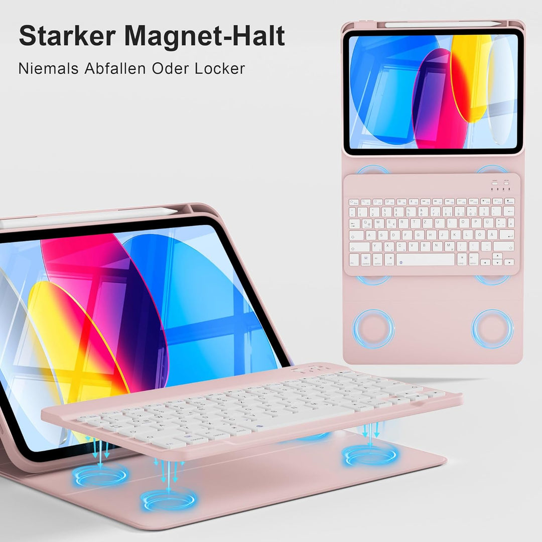 Hülle mit Tastatur für iPad A16 11/10 Generation (2025/2022, 11/10.9 Zoll) - QWERTZ Deutsches Layout