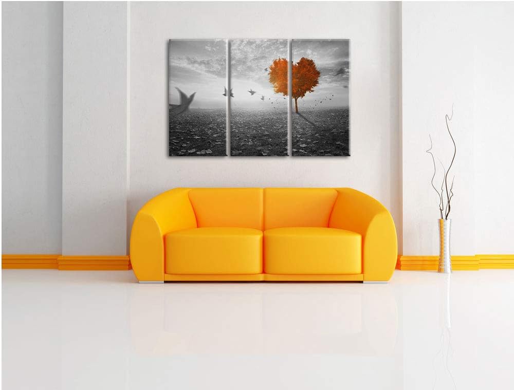 Pixxprint Roter Herzbaum im Herbst als Leinwandbild | Grösse: 3 Teilig (120x80) | Wandbild| Kunstdru