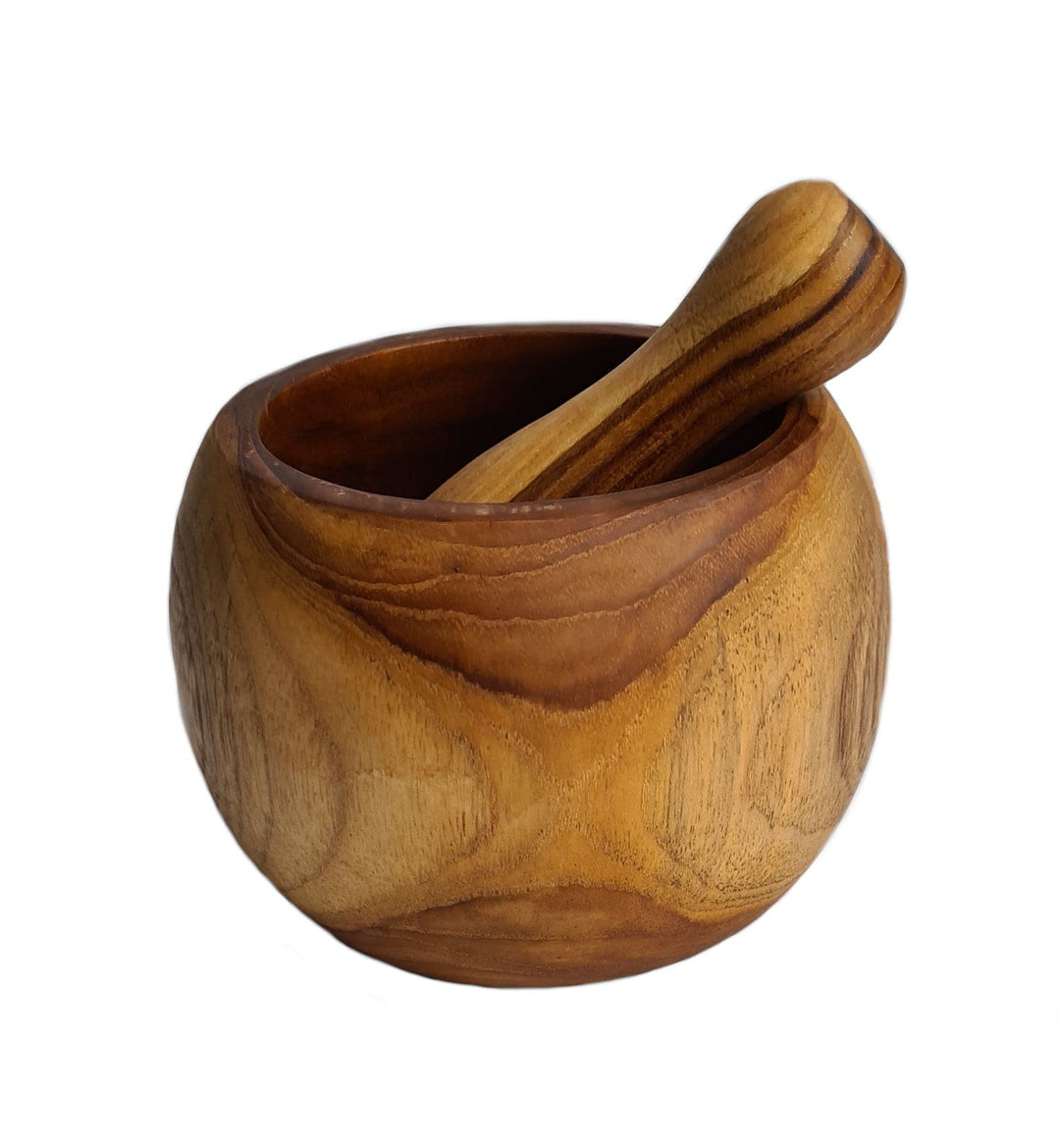 WINDALF Robuster Mörser mit Schlegel BARI Ø 13 cm Kräuter Knoblauch Pesto Holzmörser aus Teakholz Ha