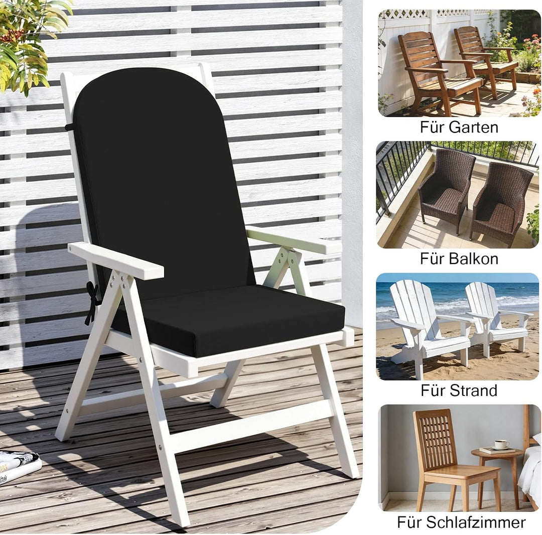 Hochlehner Auflage Gartenstuhl 120x50x6 1PC Schwarz | Schaumstoffgefülltes Sitzkissen mit Bändern fü