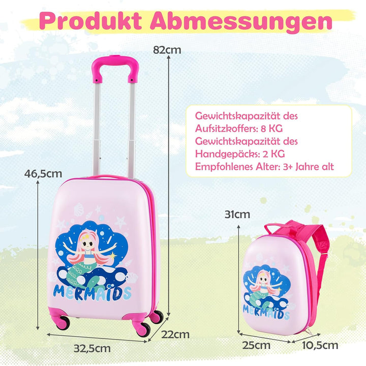COSTWAY 2tlg Kinderkoffer + Rucksack, Kindertrolley aus Kunststoff, Kindergepäck, Kinder Kofferset H