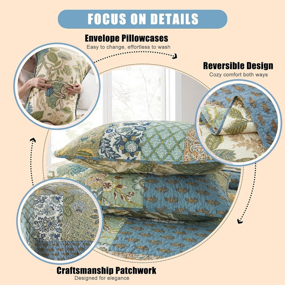 NEWLAKE Tagesdecke-Set mit echter Stickerei, Bohemian-Blumenmuster, King-Size King Böhmisches Blumen