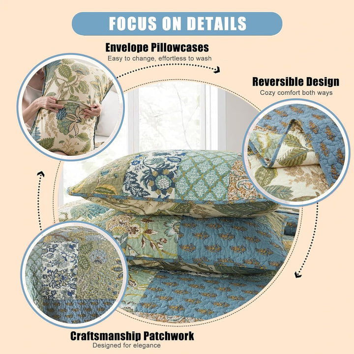 NEWLAKE Tagesdecke-Set mit echter Stickerei, Bohemian-Blumenmuster, King-Size King Böhmisches Blumen