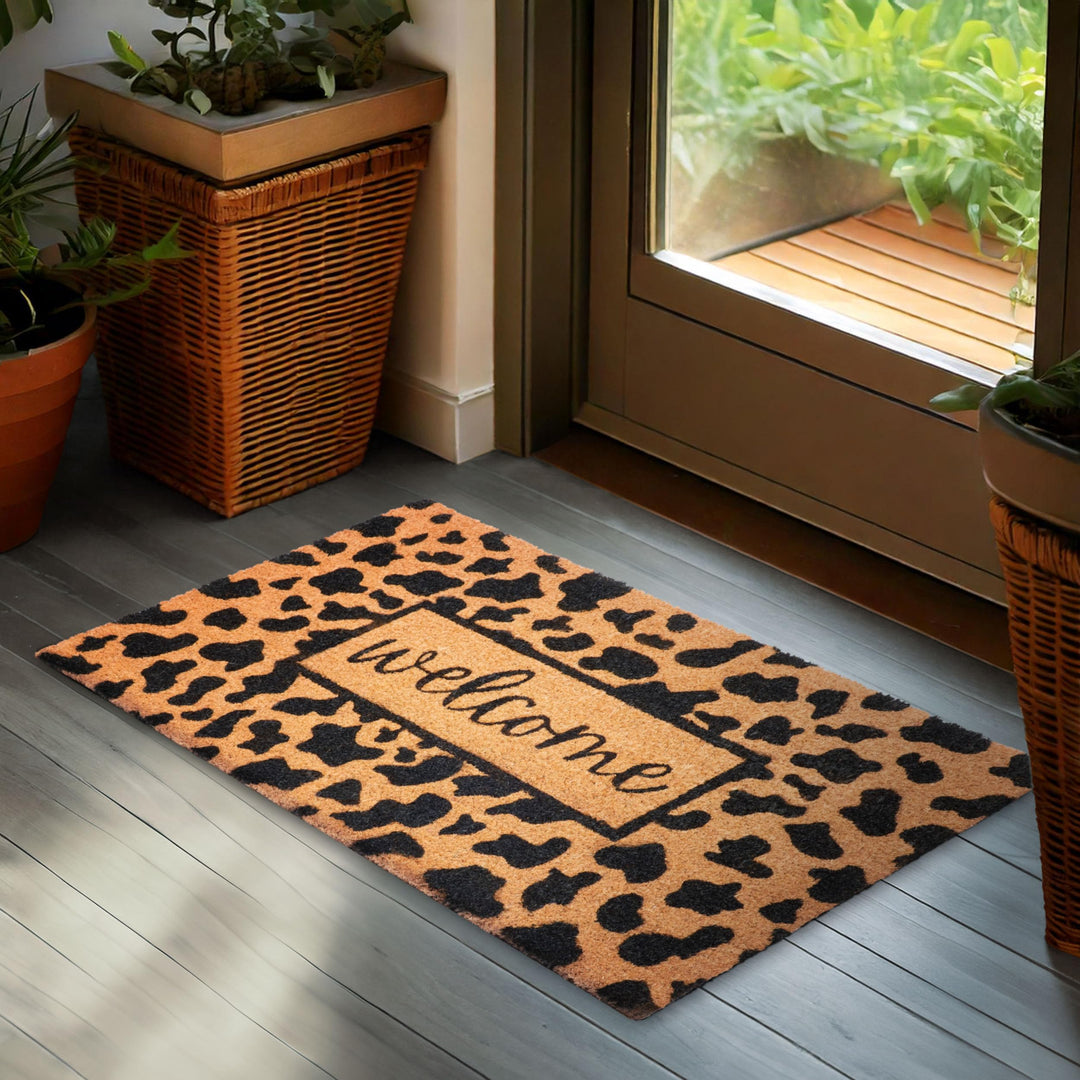 BRUBAKER Fussmatte für Aussen und Innen - Welcome mit Leopardenmuster - 45 x 75 cm Schmutzfangmatte