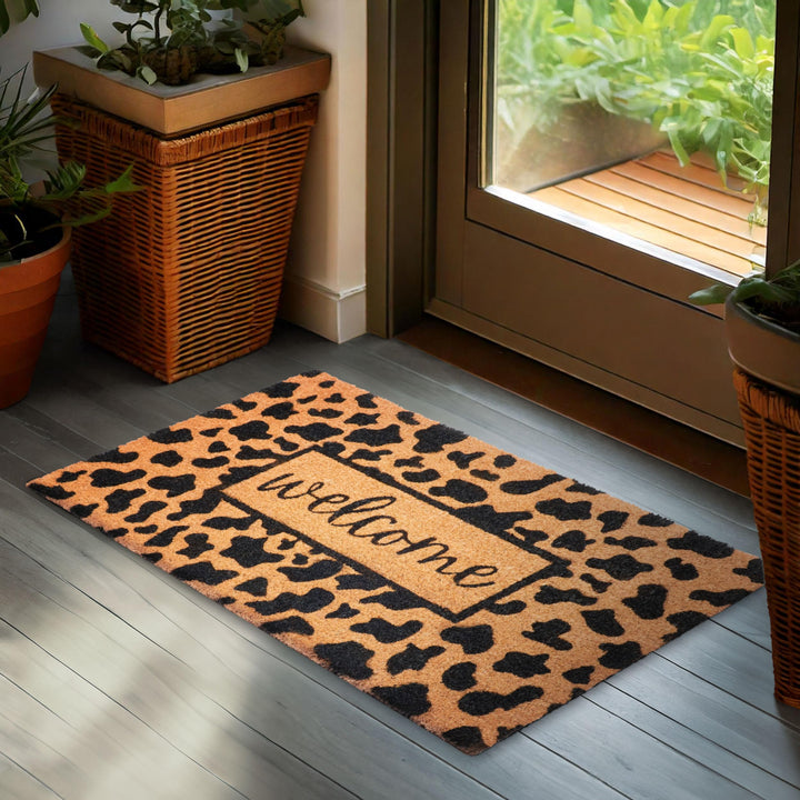 BRUBAKER Fussmatte für Aussen und Innen - Welcome mit Leopardenmuster - 45 x 75 cm Schmutzfangmatte