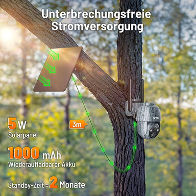 XTU 3G/4G LTE Wildkamera mit SIM Karte - Solar Wildtierkamera mit Handyübertragung App,2K Überwachun
