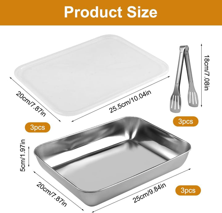 Panierschalen Set 3-Teilig, 25x20x5cm Edelstahl Schale Rechteckig,PanierstrassE Set,Panierstrasse mi