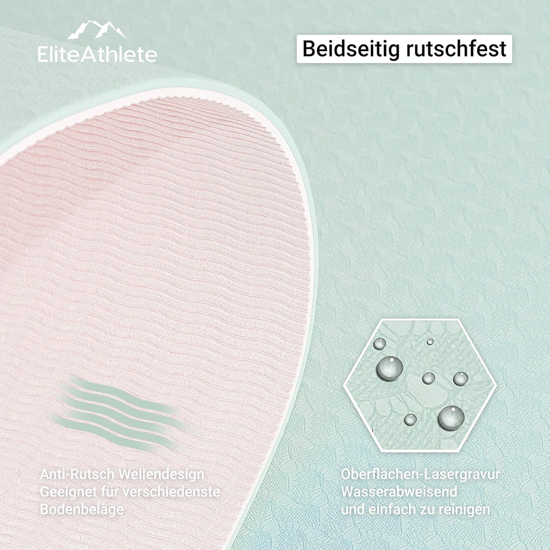EliteAthlete Yogamatte - Sportmatte - Fitnessmatte - Gymnastikmatte gepolstert &amp; rutschfest für Fitn