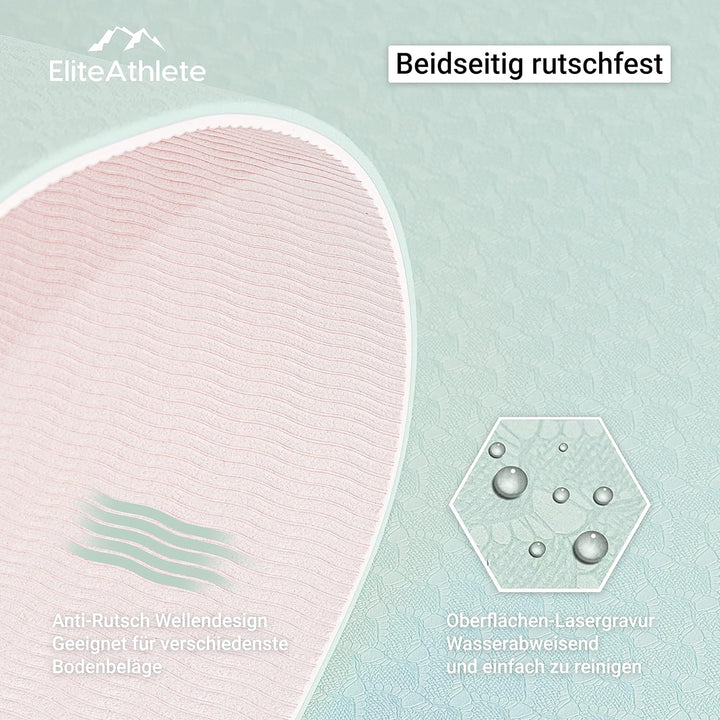 EliteAthlete Yogamatte - Sportmatte - Fitnessmatte - Gymnastikmatte gepolstert &amp; rutschfest für Fitn