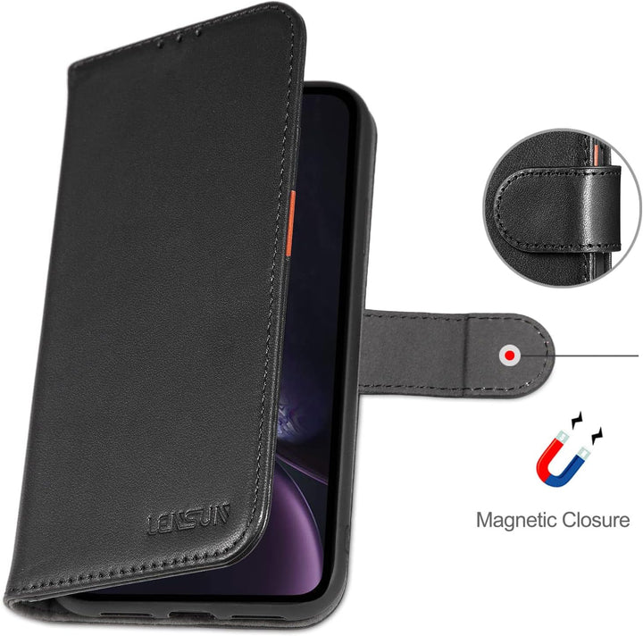 LENSUN Echtleder Hülle für iPhone XR, Handyhülle [Echtes Leder][Magnetverschluss][RFID Schutz] Handy