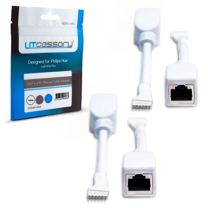 Litcessory RJ45 auf 6-Polig Ethernet-Adapter für Philips Hue Lightstrip Plus (4 Stück - Zwei Paare,