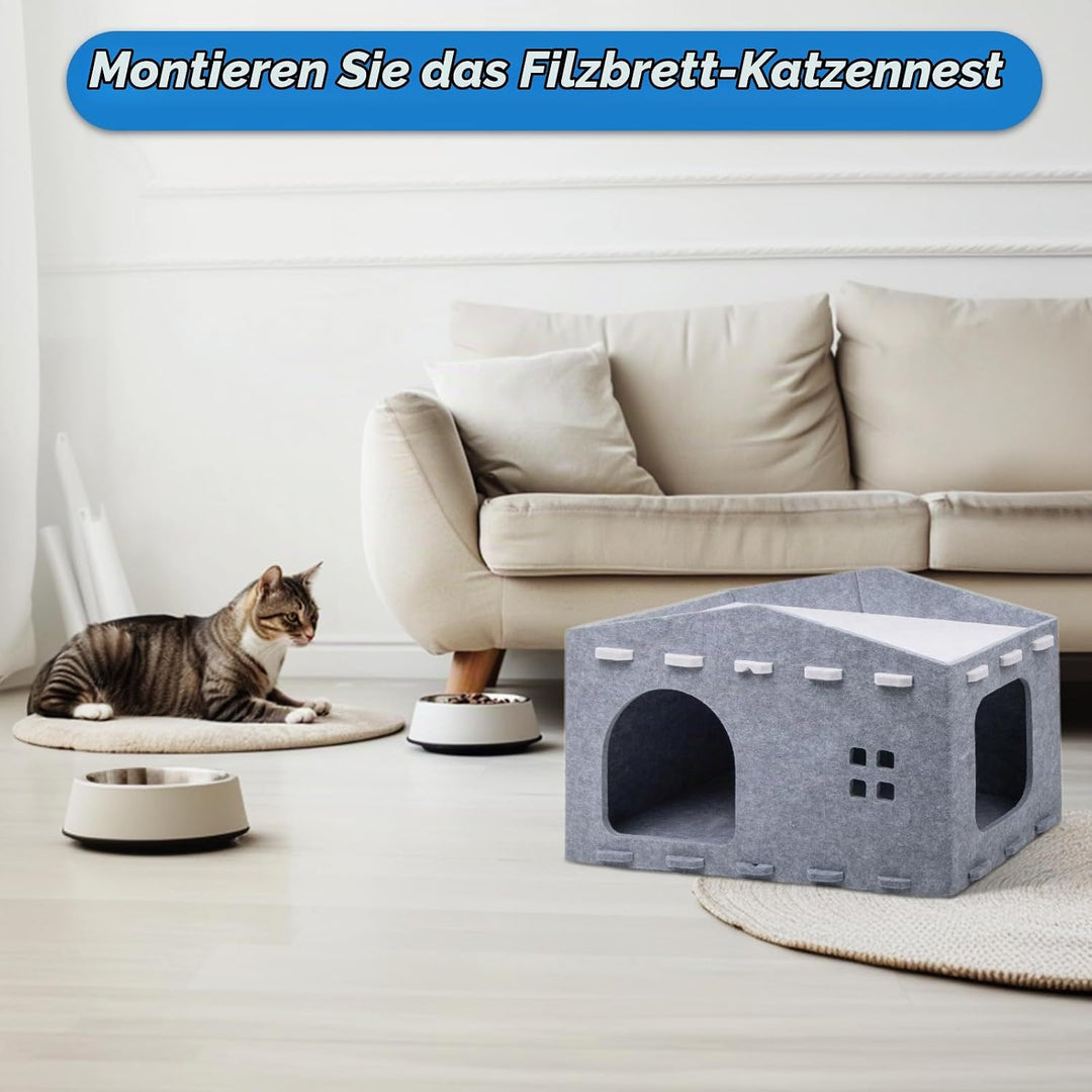 Katzenhöhle Filz, Katzenhaus aus Filz Katzenbett für Katzen, Abnehmbares Katzenbett, Katzenhaus Indo