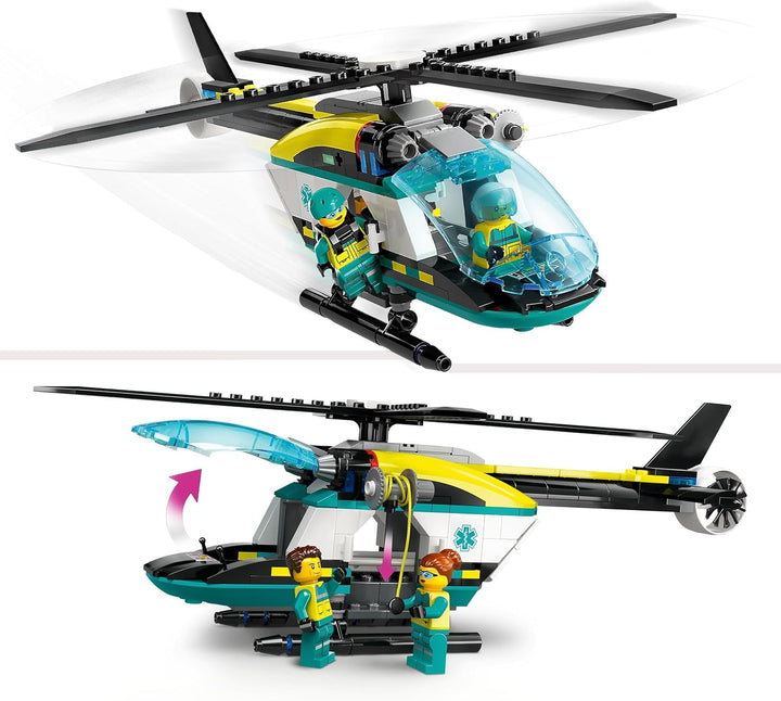LEGO City Rettungshubschrauber, Hubschrauber-Spielzeug für Kinder, Helikopter mit Seilwinde, Rotoren