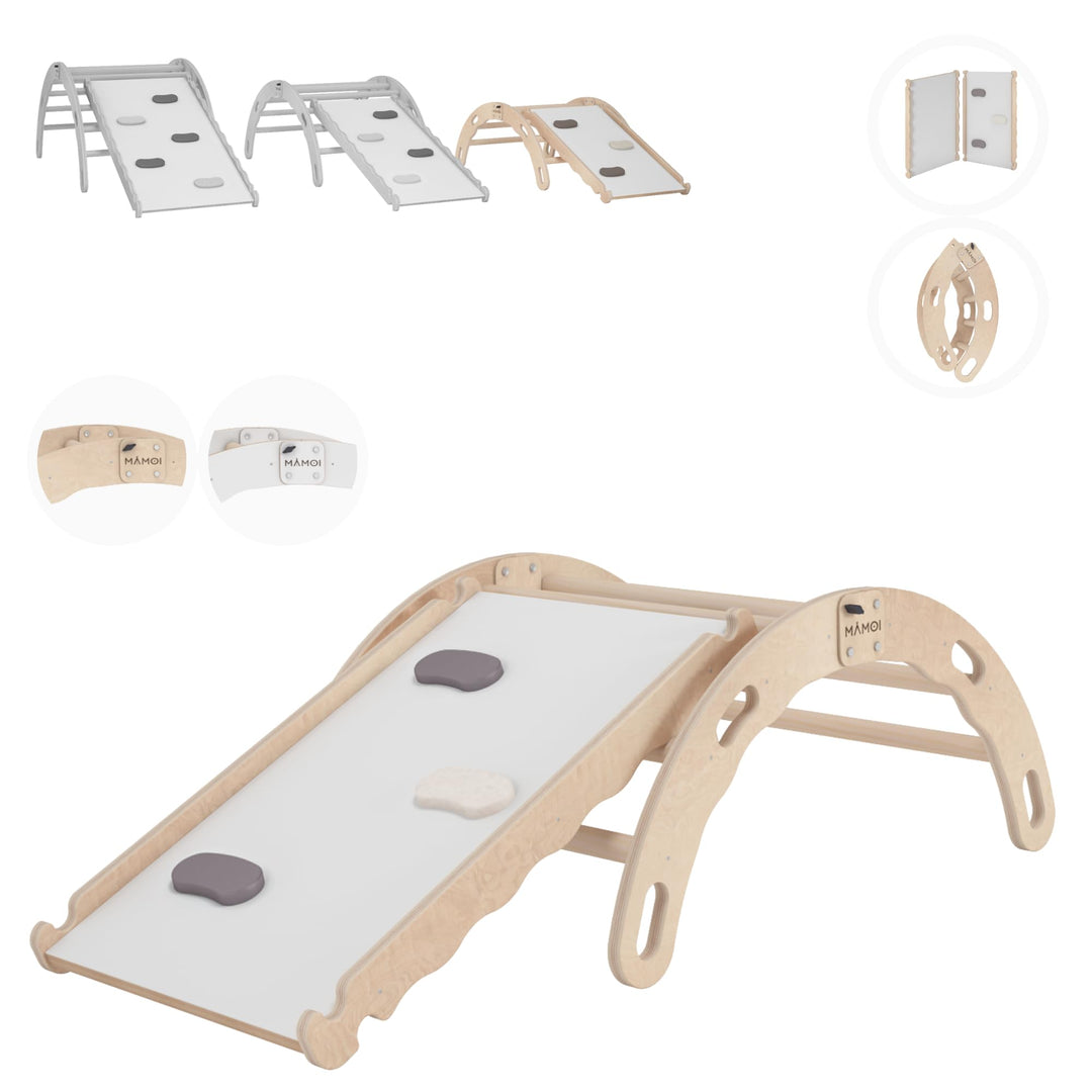 MAMOI® Kletterbogen mit rutsche, Kletterdreieck, Baby Klettern, Klettergerüst aus Holz, Holzbogen fü