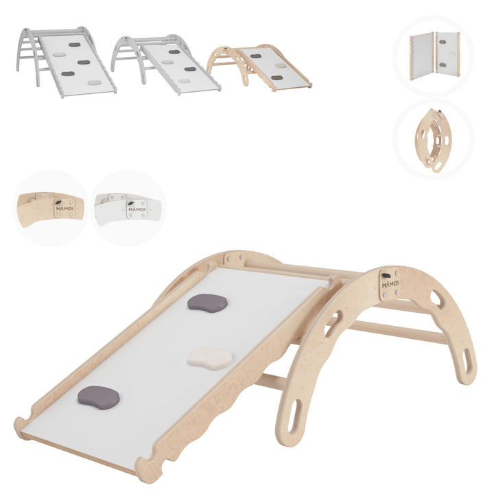 MAMOI® Kletterbogen mit rutsche, Kletterdreieck, Baby Klettern, Klettergerüst aus Holz, Holzbogen fü