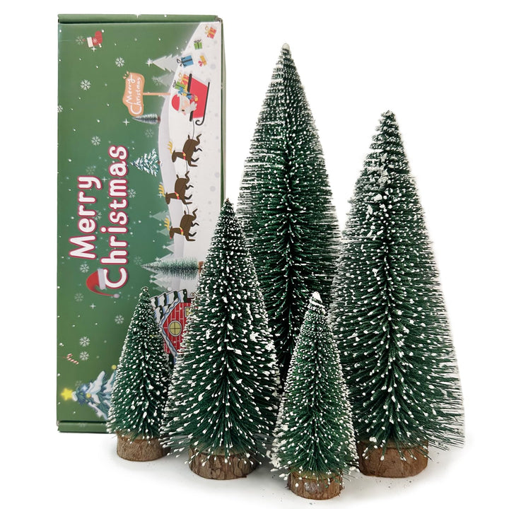 MTKZKAF 5 Stück Tisch-Weihnachtsbaum-Flaschenbürste mit Holzsockel für Dorf, Urlaub, Party, Weihnach