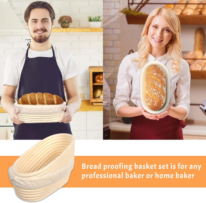 2pcs Gärkörbchen Oval 25 cm, Brotbackkorb zum Backen, Gärkorb Brot Set für Anfänger und Erfahrener B