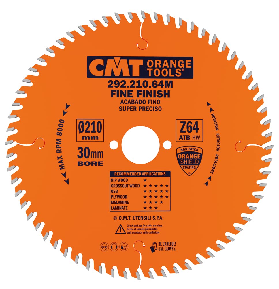 Cmt orange Tools 292.210.64 M – Kreissägeblatt 210 x 2,8 x 30 Z 64 ATB 15 Grad